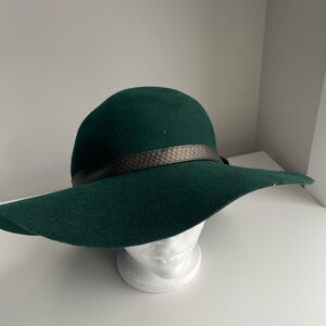 RUDSAK Dark Green Wide-Brim Hat Wool hat with leather trim